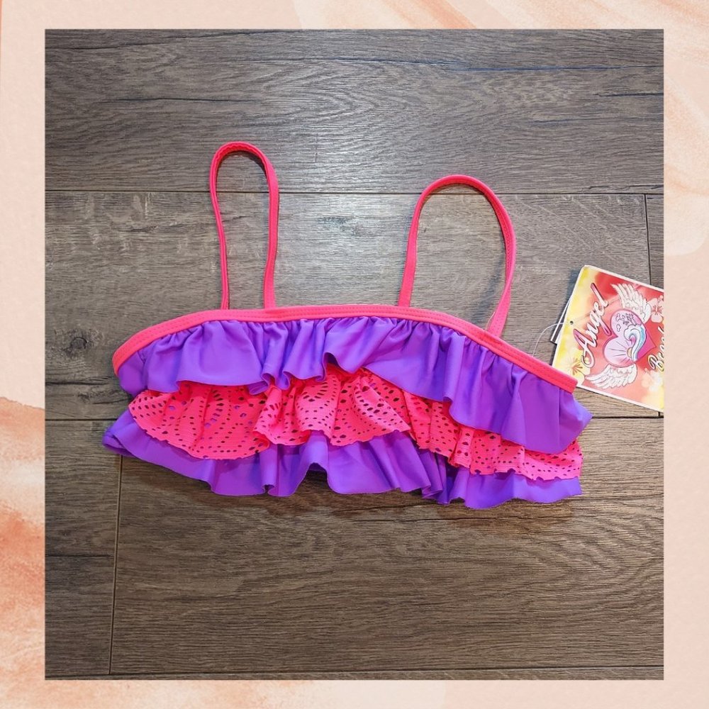 Angel Beach Purple Tiered Ruffle Bikini Top
